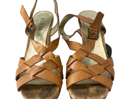 Brown Sandals Heels Platform Guess, Size 8 Online now